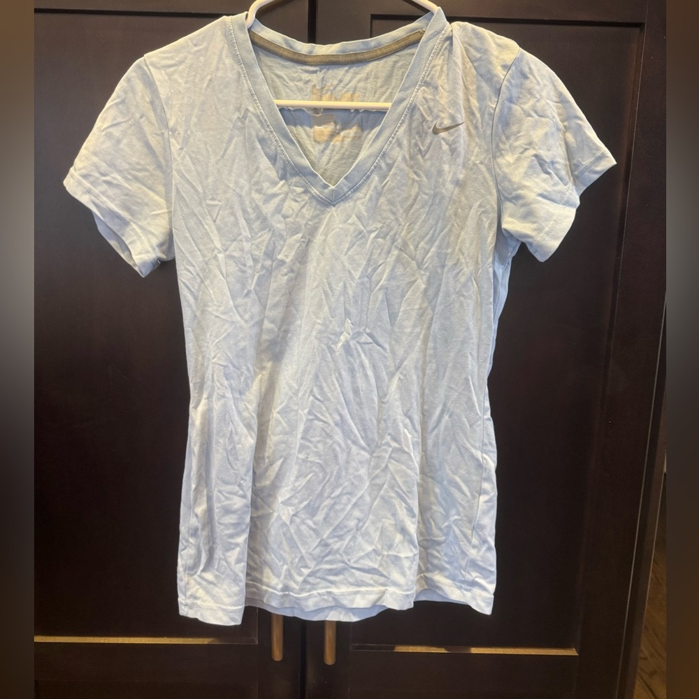 Nike Women's Dri-fit Sky Blue V-Neck Tee